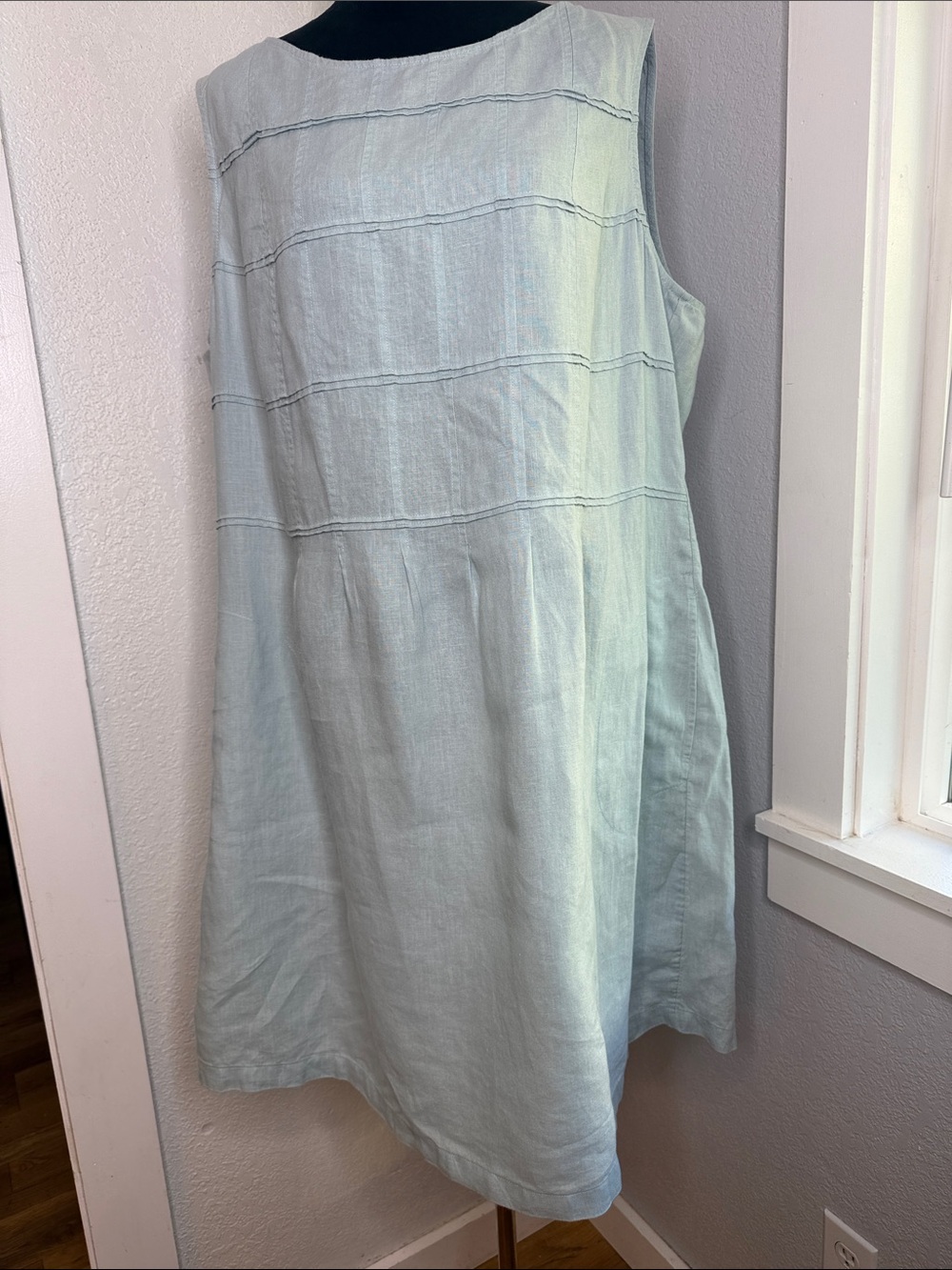 J.Jill Love Linen Aqua Sleeveless Shift Dress 100% Linen Lagenlook Pockets 2X